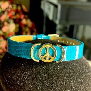 Leather Bracelet with Gold Peace Charm